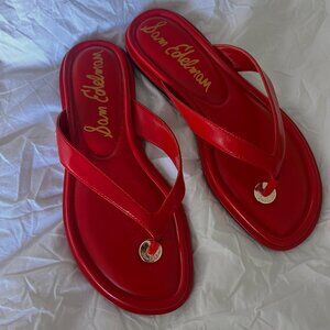 NIB Sam Edelman Red Leather Flip Flops, sz 7